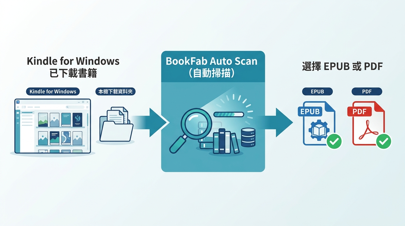 BookFab自動掃描Kindle for Windows書籍並選擇EPUB或PDF輸出