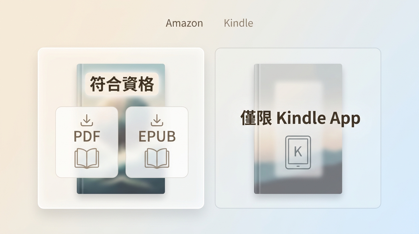 Amazon內容管理頁顯示符合資格書籍的PDF與EPUB下載選項