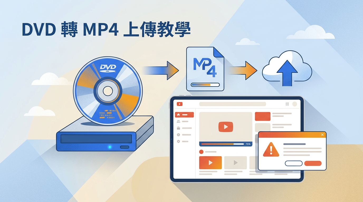 DVD 上傳 YouTube 怎麼做？先轉 MP4、再上傳與失敗排解