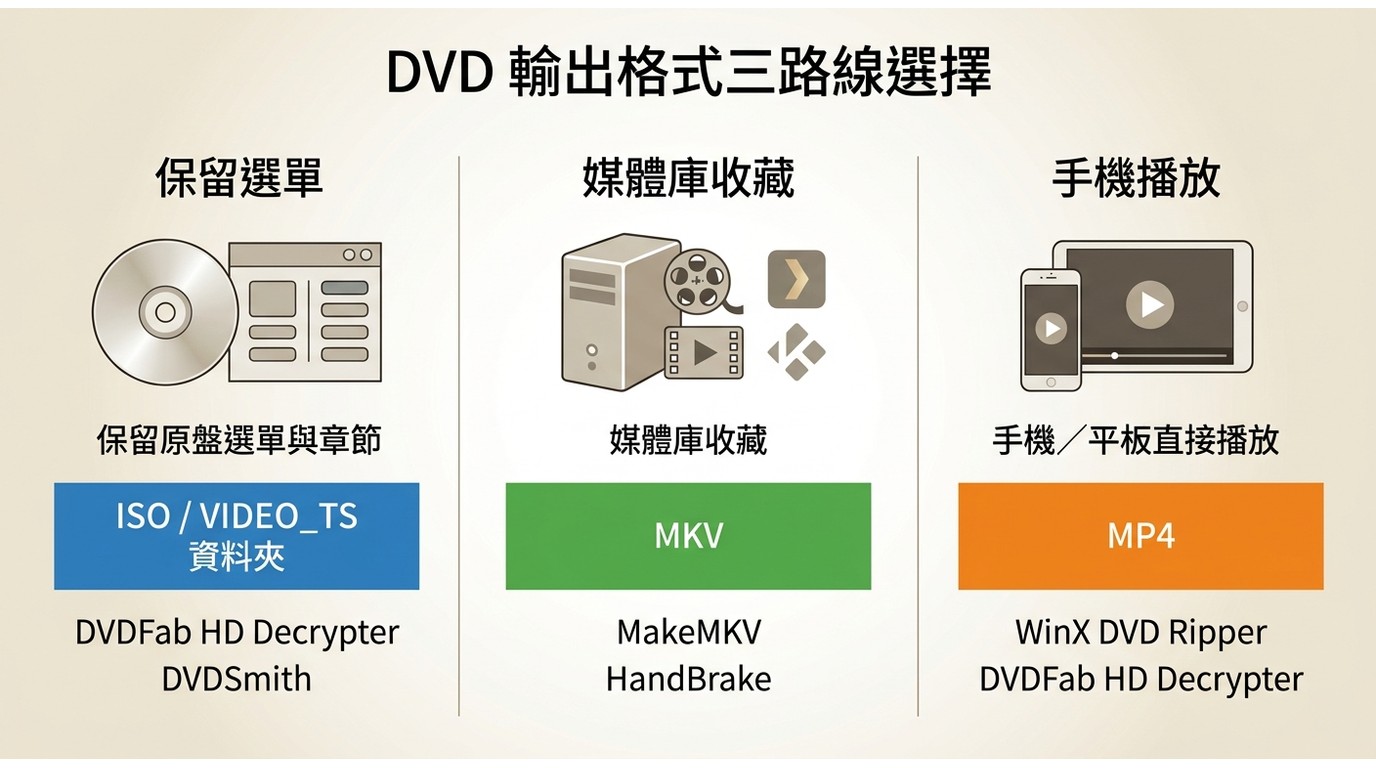 DVD輸出格式選擇：ISO、DVD資料夾、MKV與MP4的用途差異