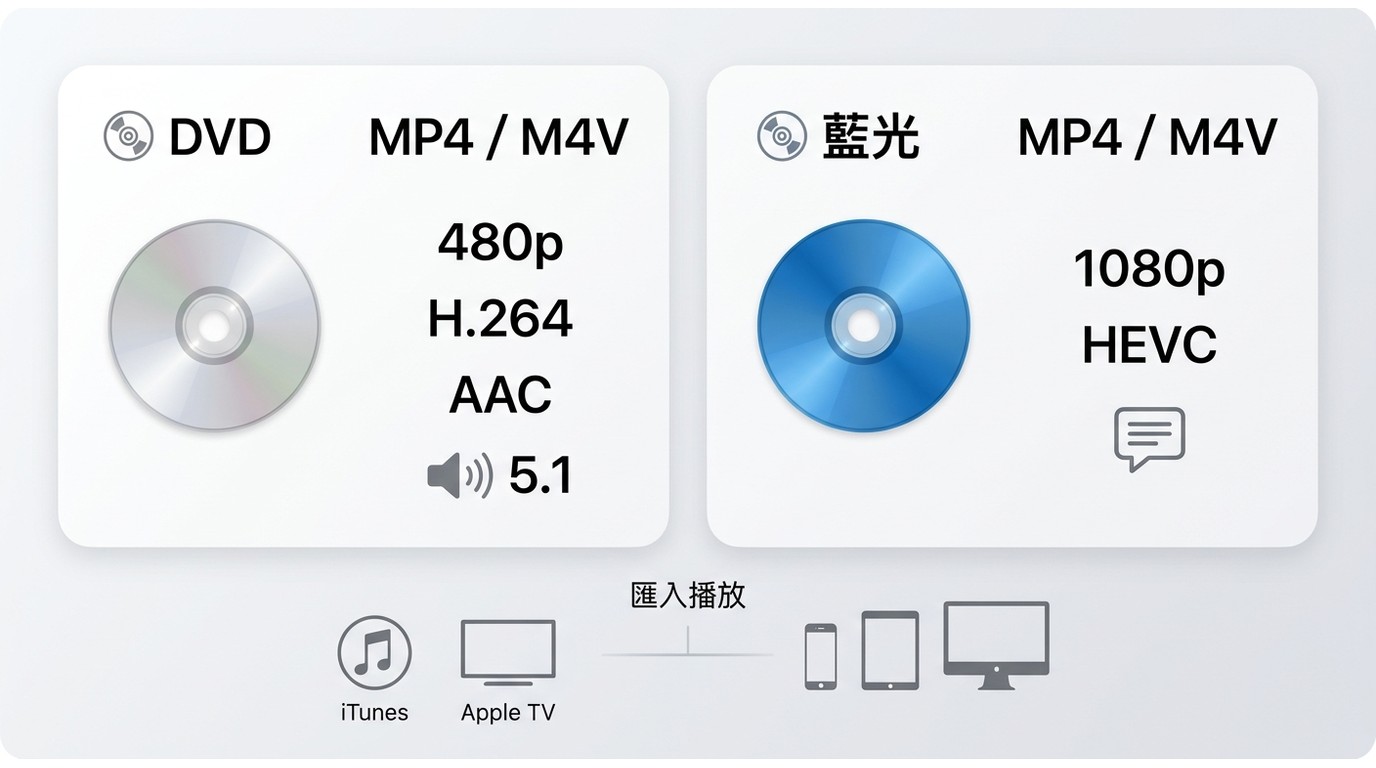DVD與藍光轉成 MP4／M4V 匯入 iTunes 和 Apple TV app 的建議設定