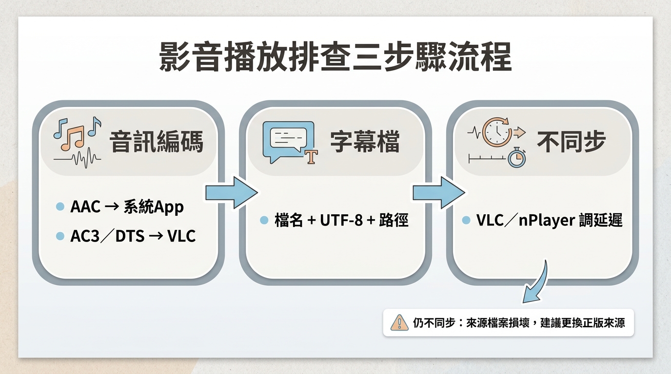 iPad影片無聲、字幕失效與影音不同步的排查流程
