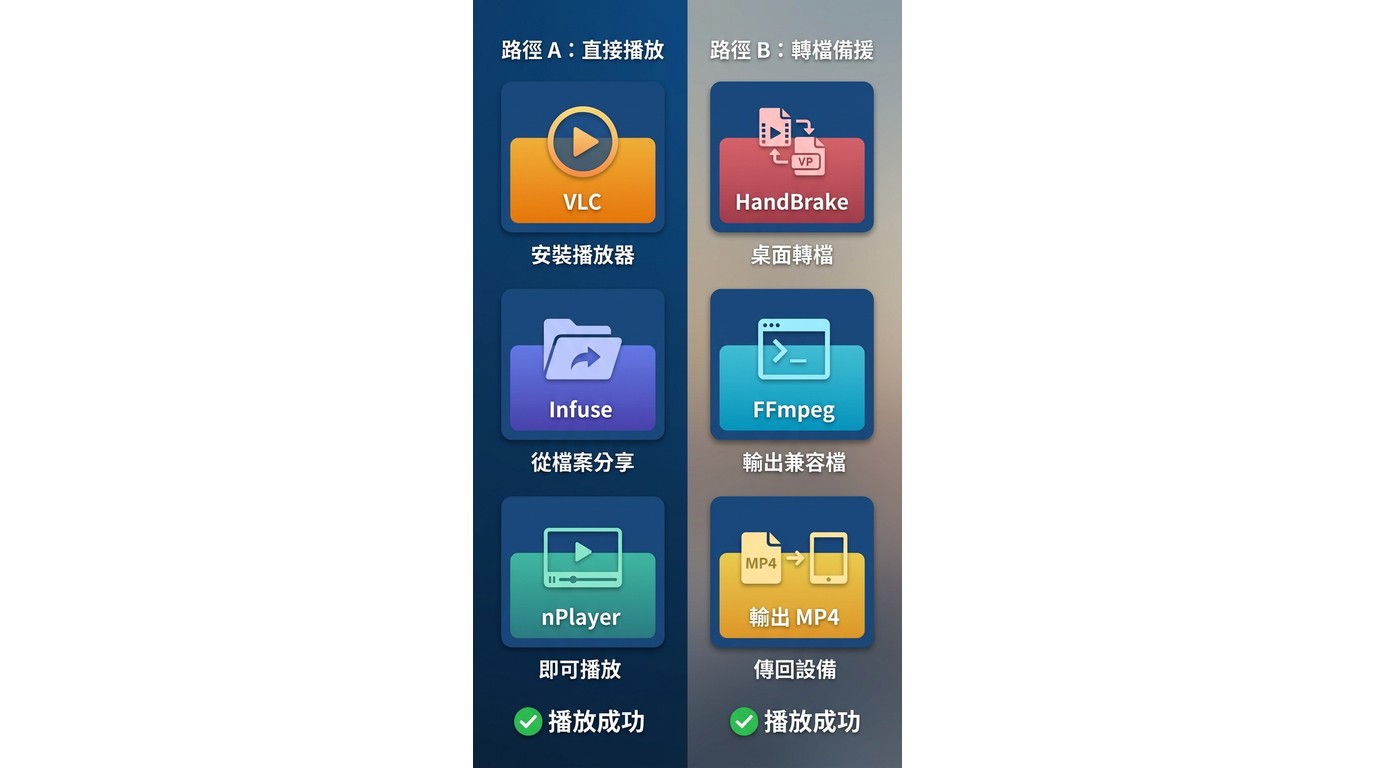 iPad播放MKV的兩條路徑：第三方播放器直接播放或轉成相容格式