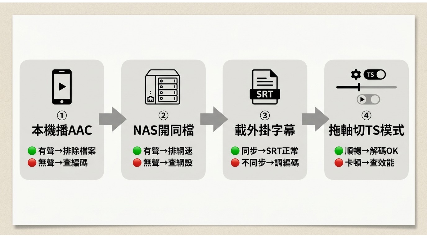 Android影片無聲、字幕遺失、NAS與TS卡頓的排查流程