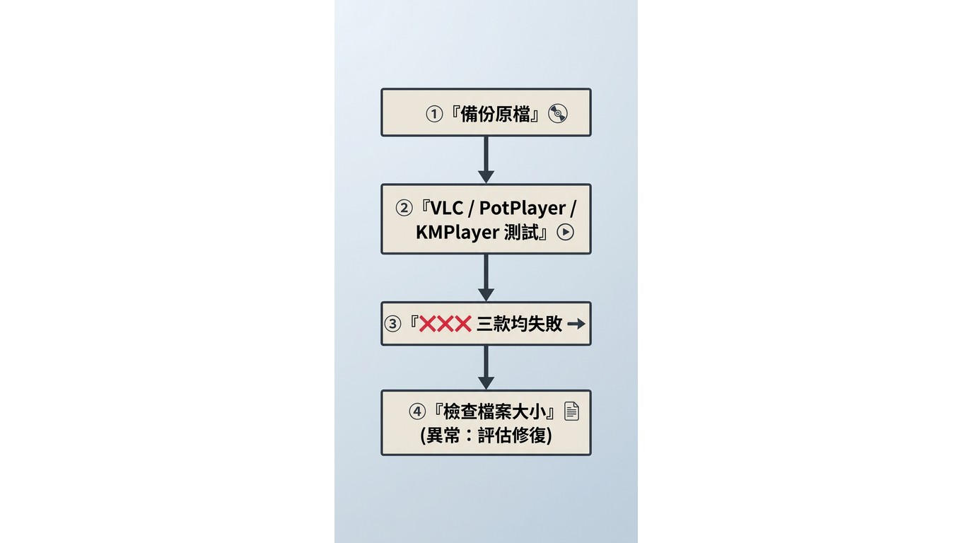 3GP檔案打不開時的備份、交叉測試、轉檔與修復流程