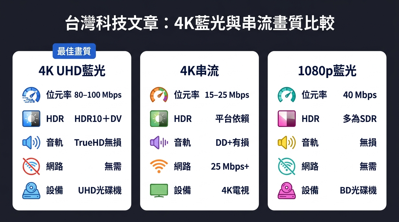 4K UHD藍光、4K串流與1080p藍光規格及使用情境比較