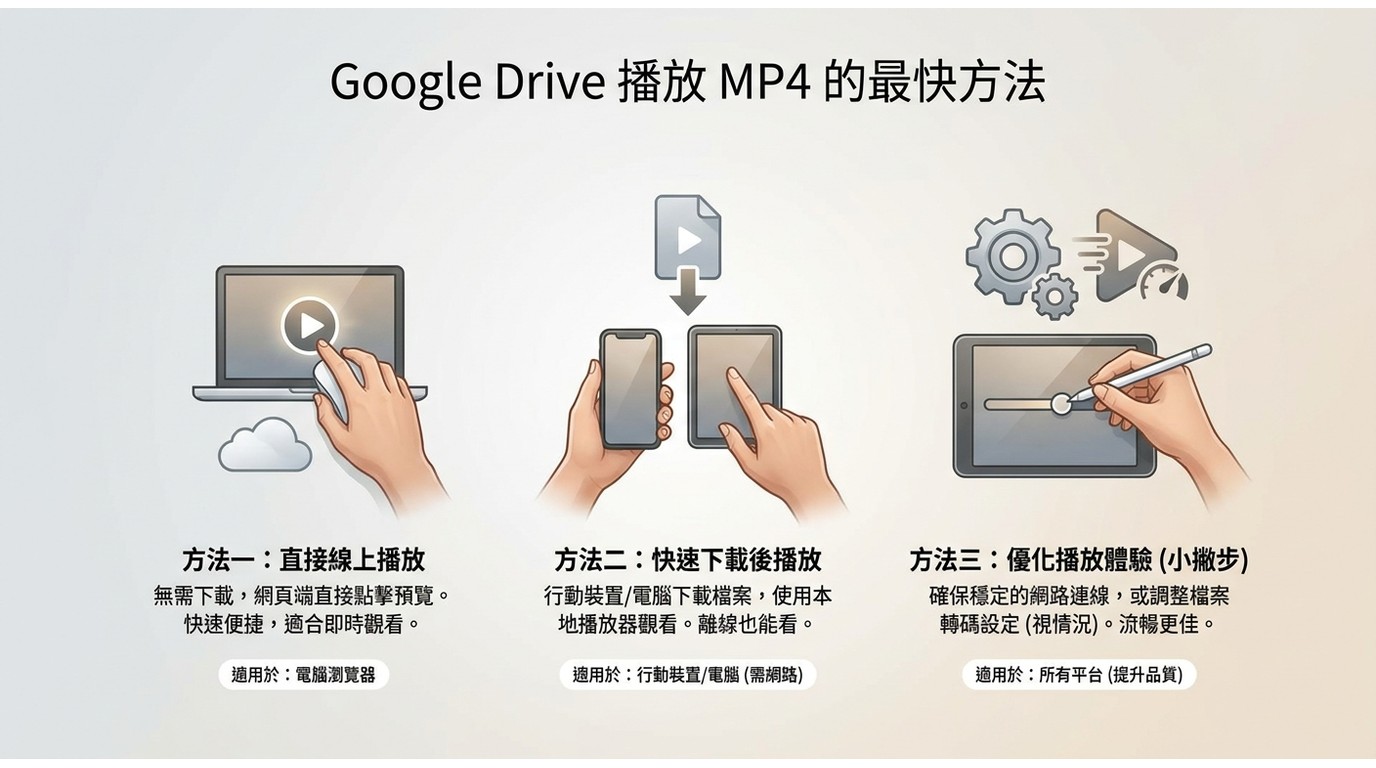 Google Drive在電腦與手機播放MP4的操作流程