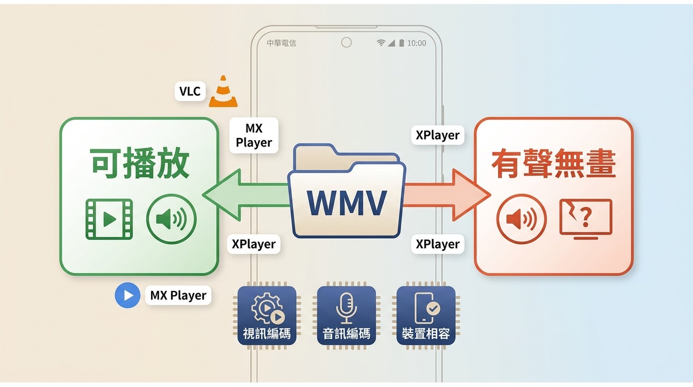 WMV檔案因影片編碼與Android播放器相容性不同而有不同播放結果