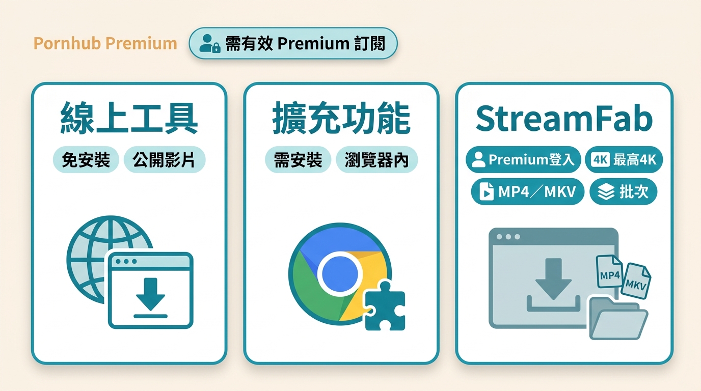 線上工具、瀏覽器擴充功能與 StreamFab 的Premium下載流程和功能比較