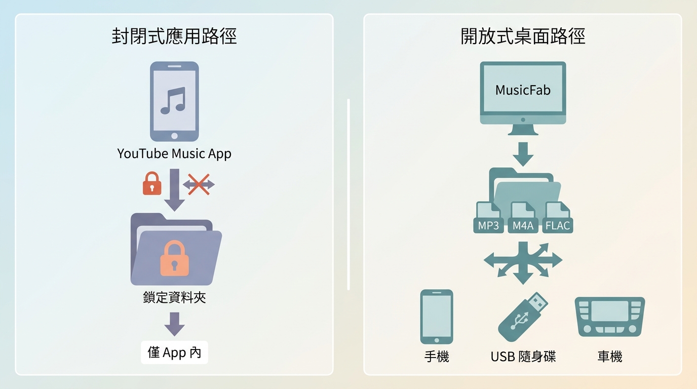 YouTube Music官方離線內容與MP3本機檔案傳到手機USB車機的差異