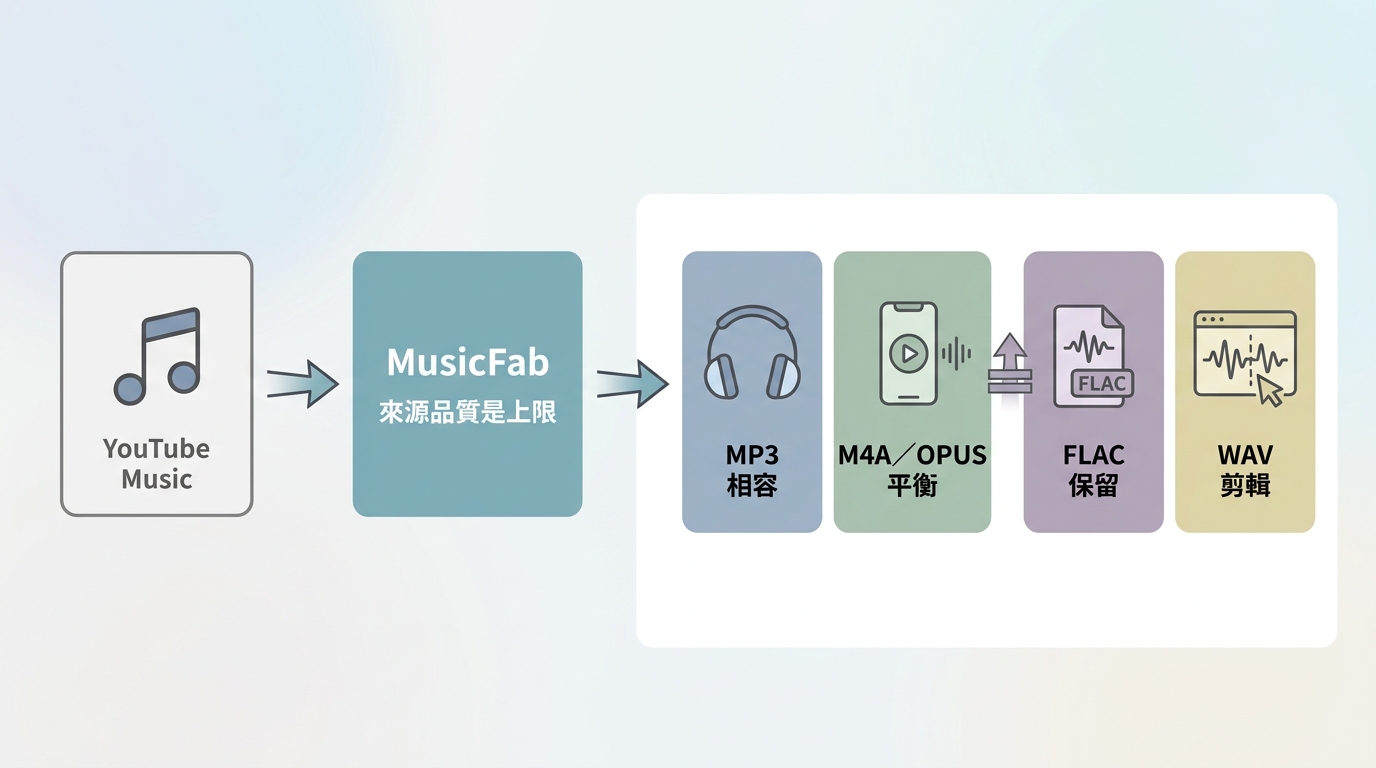 YouTube Music轉MP3 FLAC WAV時來源音質決定實際品質上限