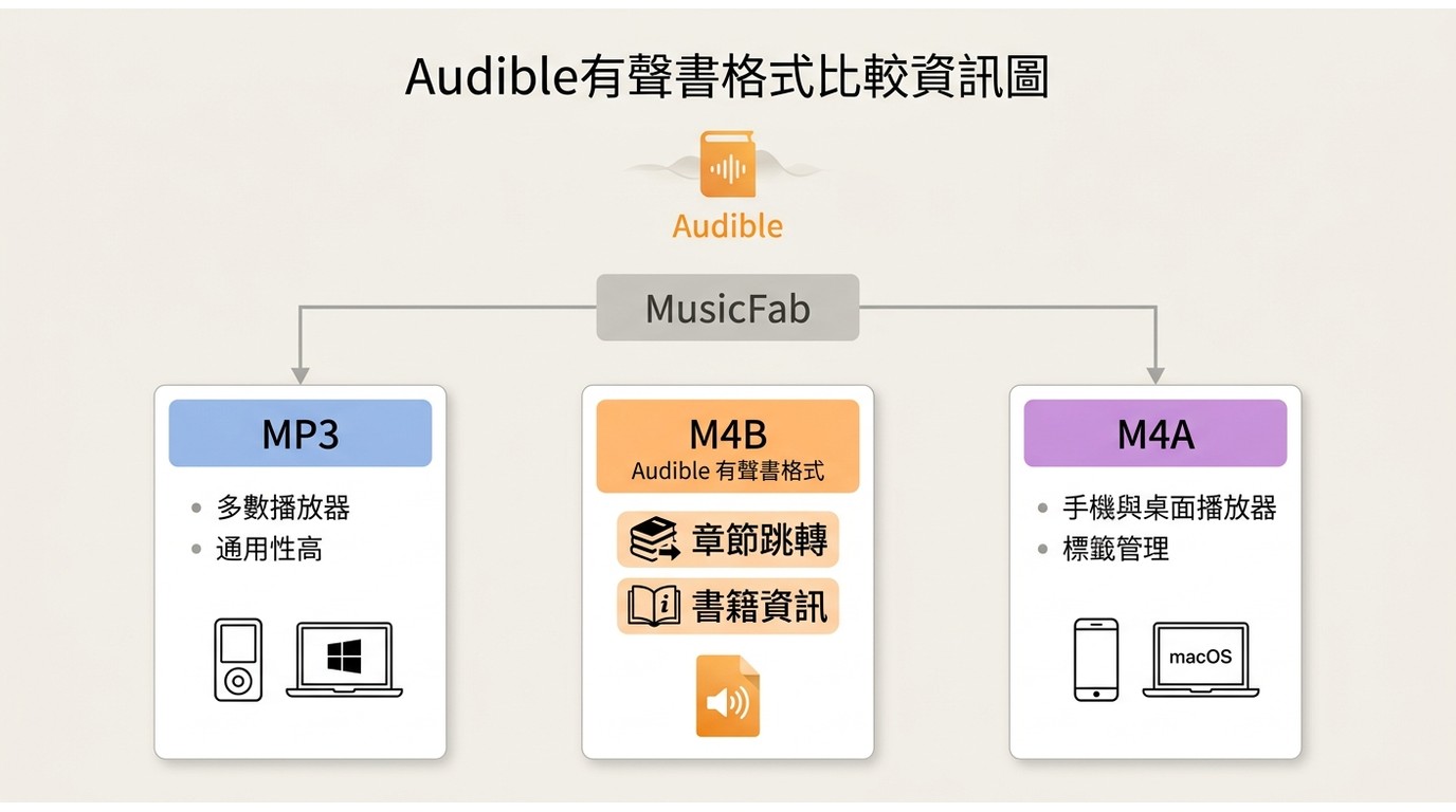Audible轉MP3 M4B M4A格式與章節支援比較