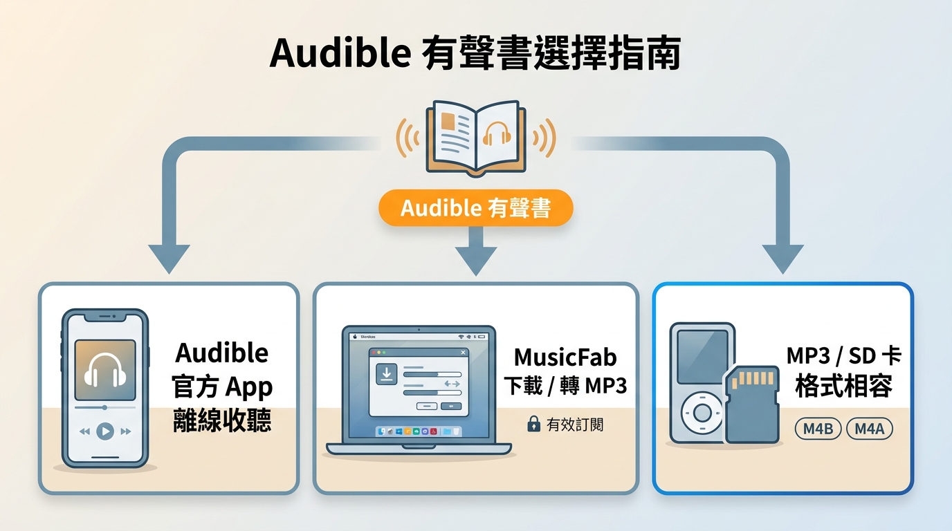 Audible手機電腦MP3播放器與SD卡下載方式比較