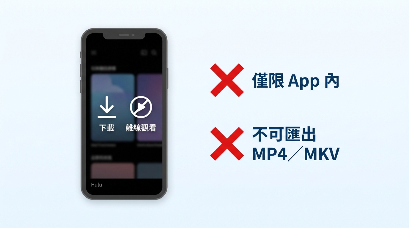 Hulu App顯示下載按鈕與離線內容,但無法匯出MP4