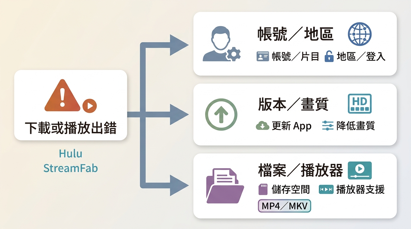 StreamFab處理Hulu下載延遲、4K錯誤與檔案播放問題的排查流程