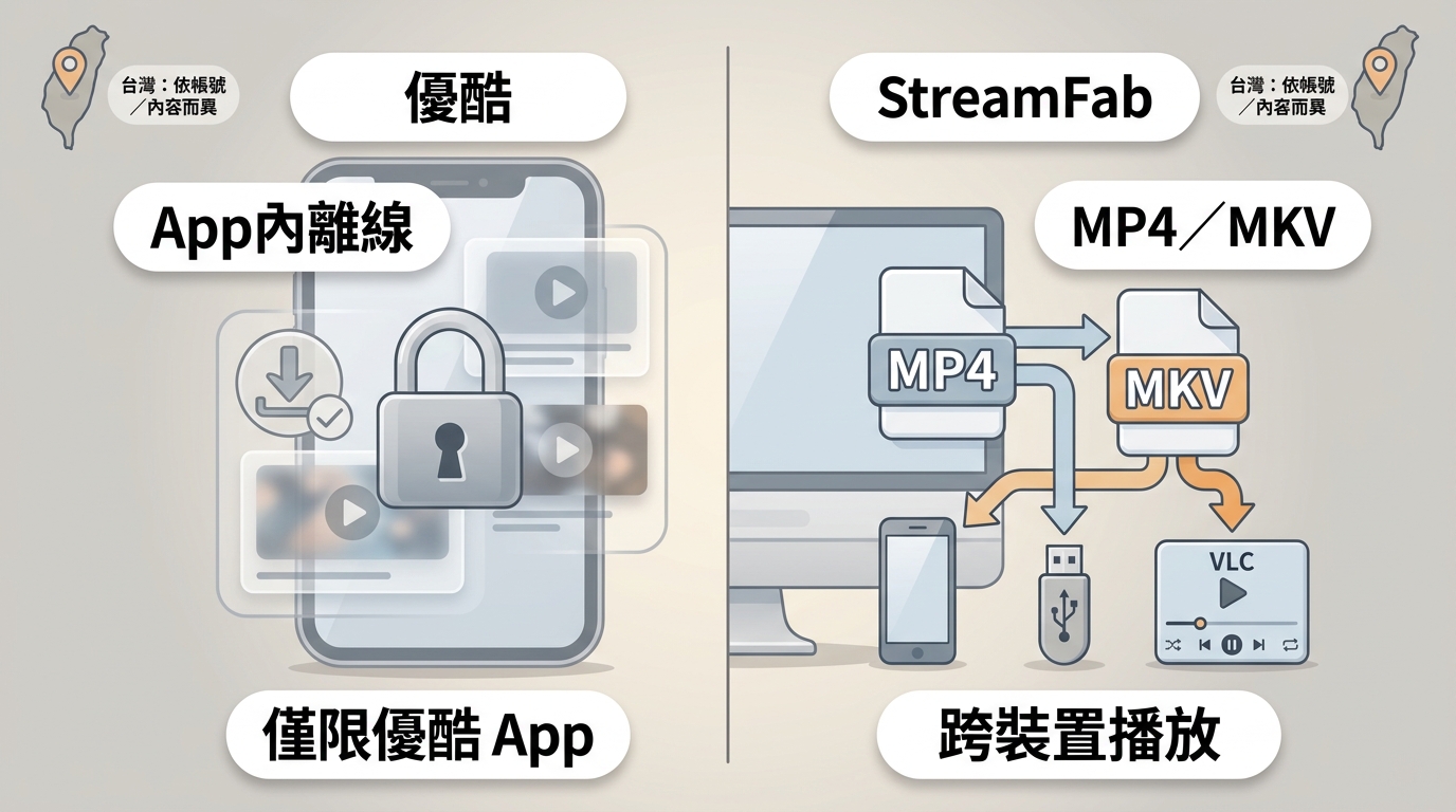 優酷App離線內容與StreamFab輸出MP4/MKV的跨裝置播放差異