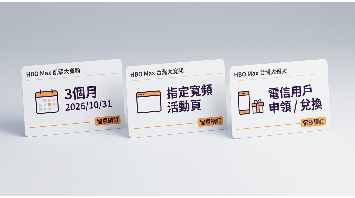 HBO Max合作優惠資格比較,涵蓋凱擘大寬頻、台灣大寬頻與台灣大哥大