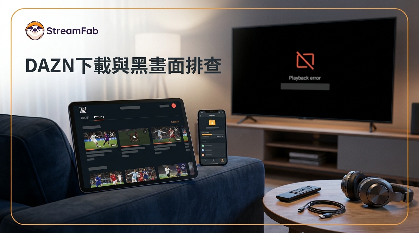 DAZN下載教學：官方離線範圍、MP4儲存與黑畫面排查