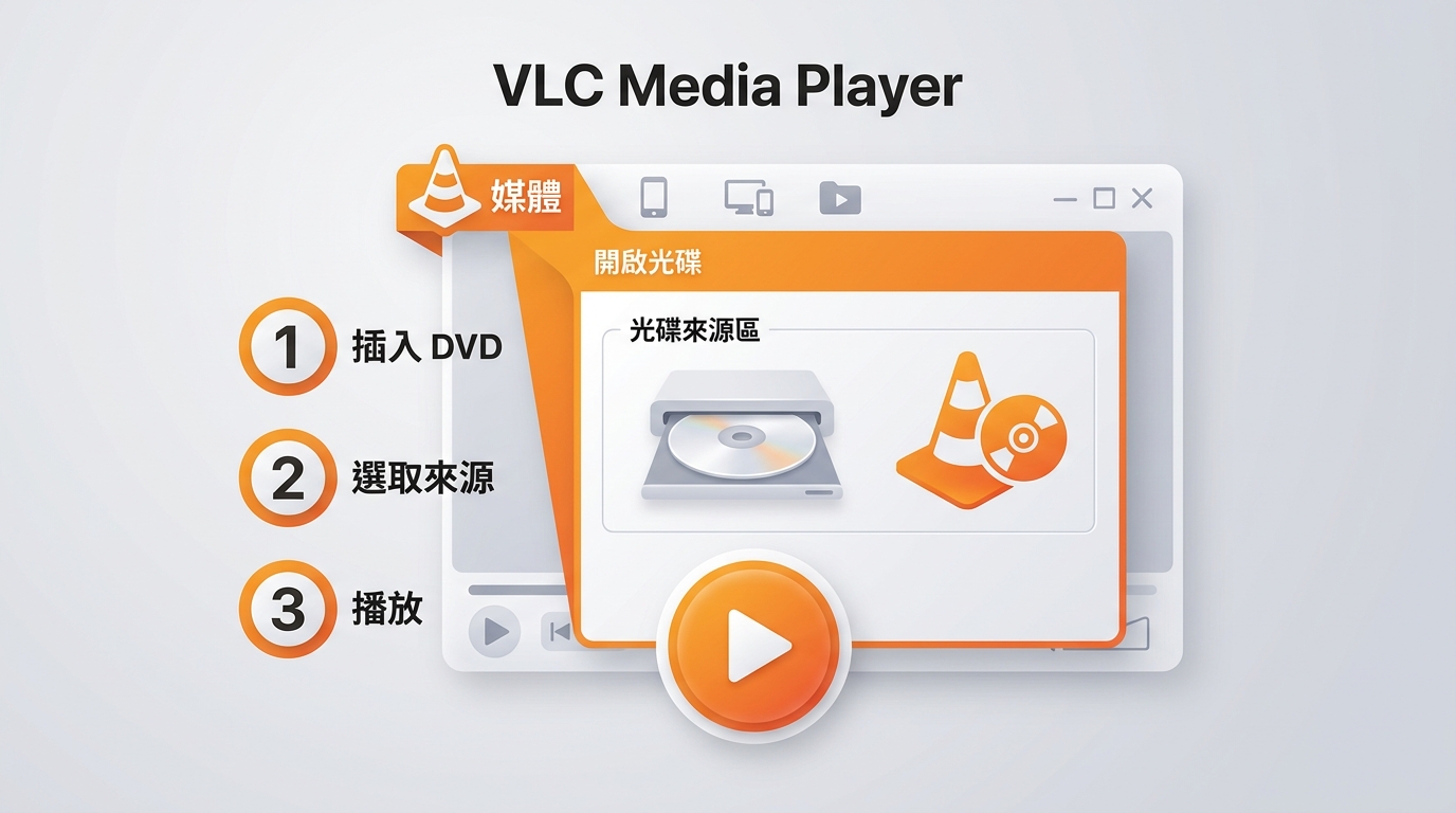 VLC從開啟光碟功能載入並播放DVD