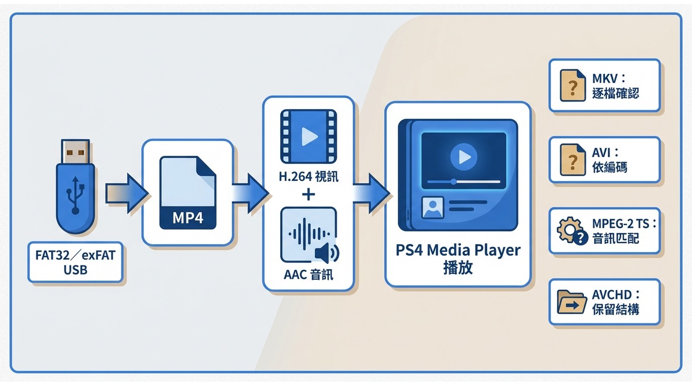 PS4 USB 影片播放的儲存裝置格式與編碼條件