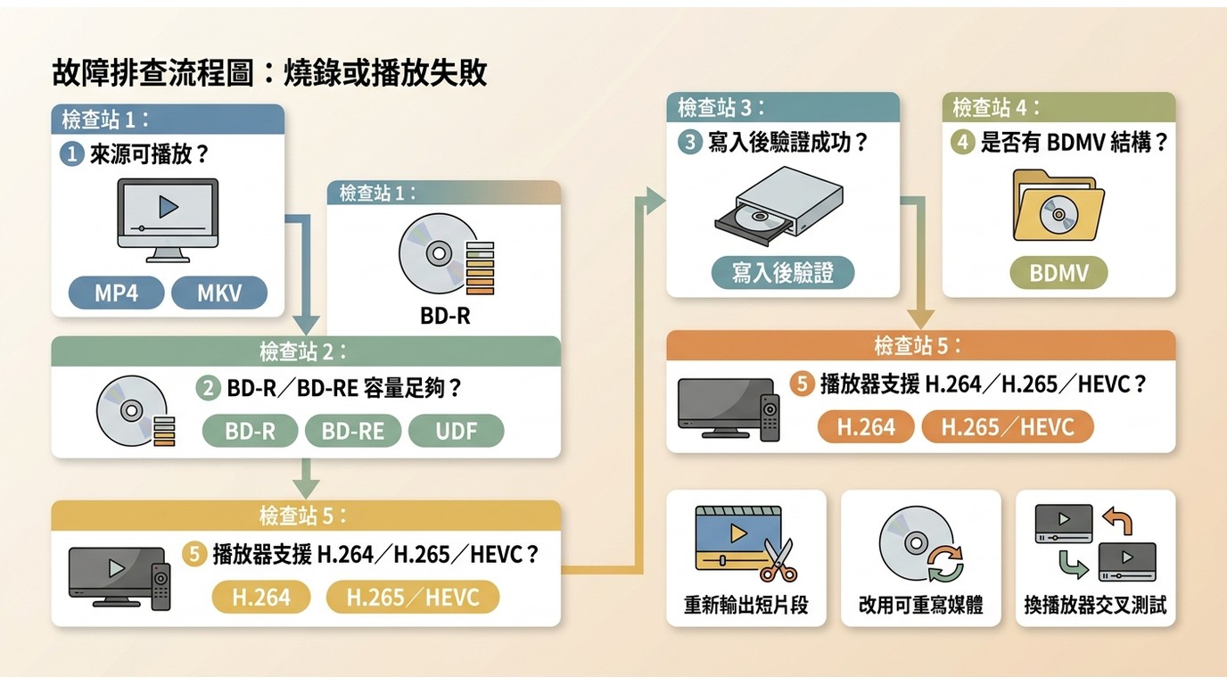 藍光燒錄故障從媒體、BDMV 結構到播放器相容性的排查流程