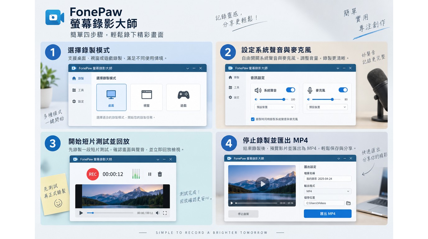 FonePaw從選擇錄製模式到匯出MP4的操作流程