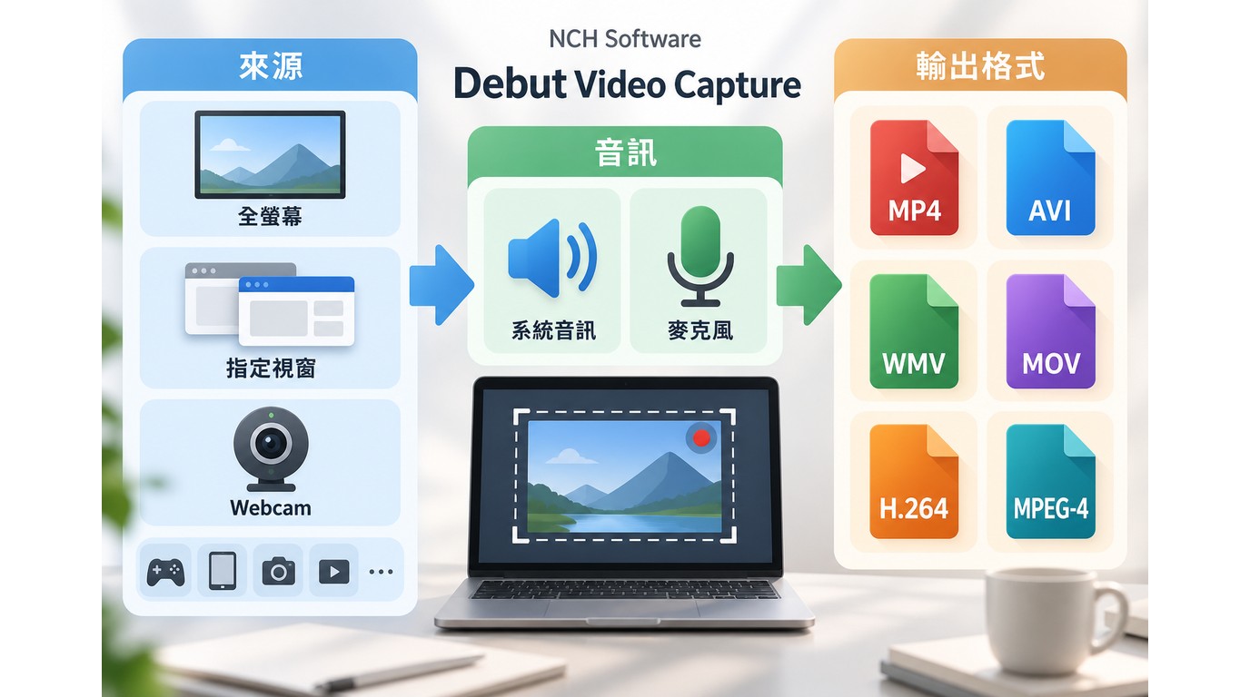 Debut Video Capture從螢幕Webcam與外接來源輸出MP4等格式