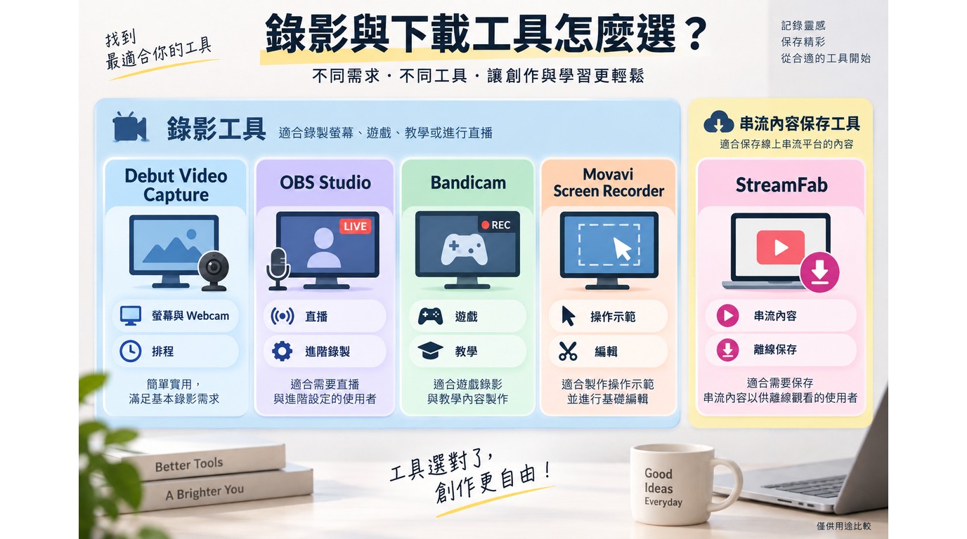Debut Video Capture OBS及StreamFab錄影與下載用途比較