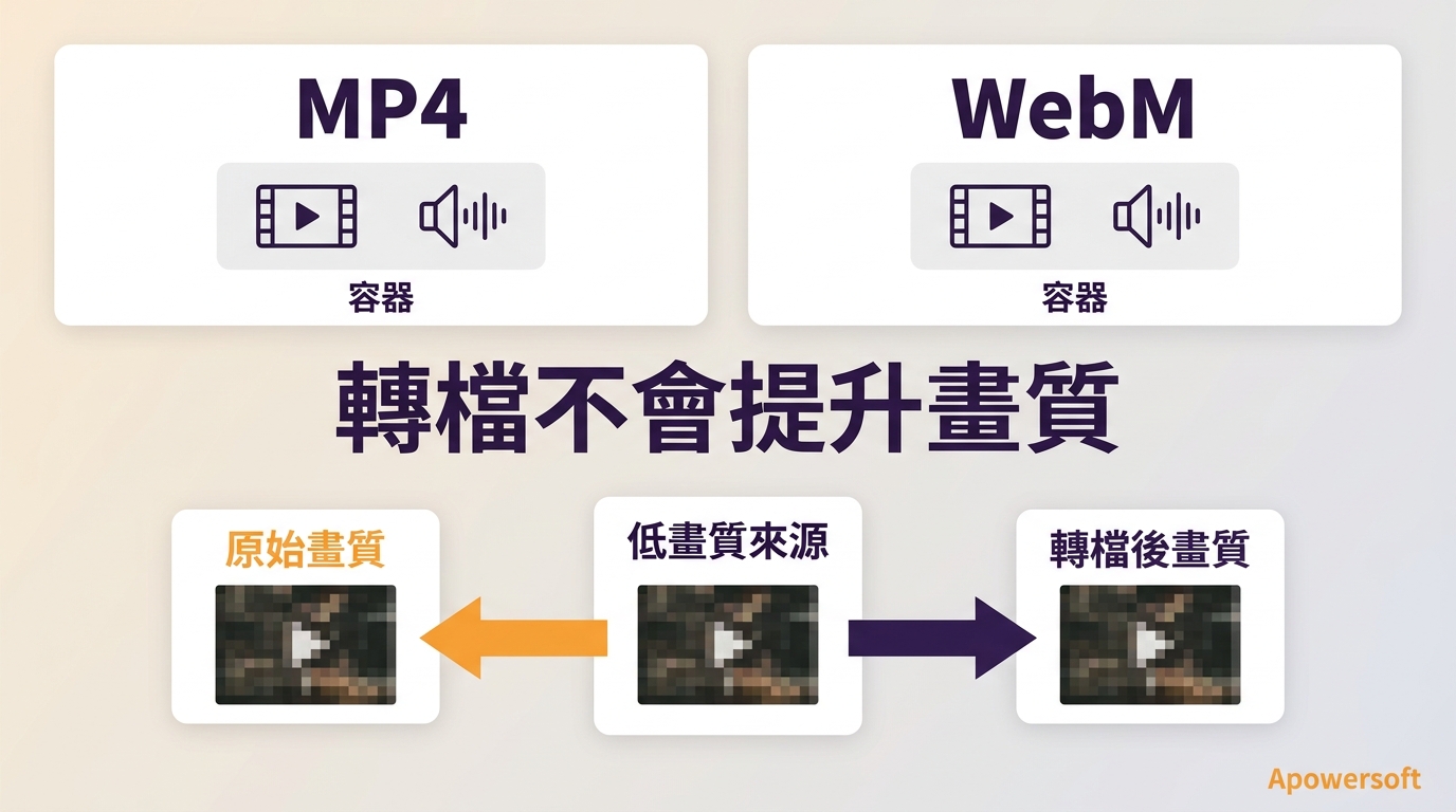 MP4與WebM容器比較，轉檔不會提升原始畫質