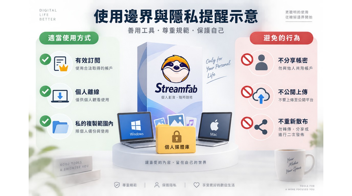 StreamFab個人離線用途與帳密分享、公開上傳的界線