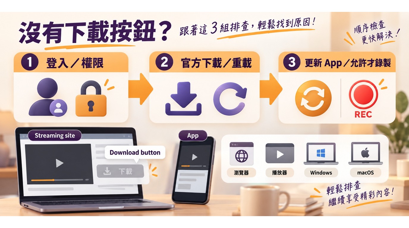 沒有下載按鈕時的登入、權限、官方功能與錄製前排查順序