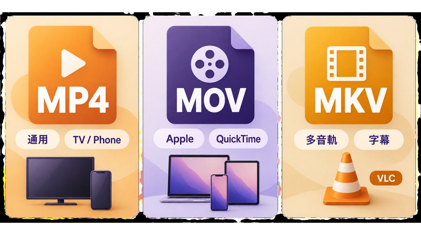 MP4、MOV與MKV在跨裝置播放、Apple流程、多音軌字幕用途的差異