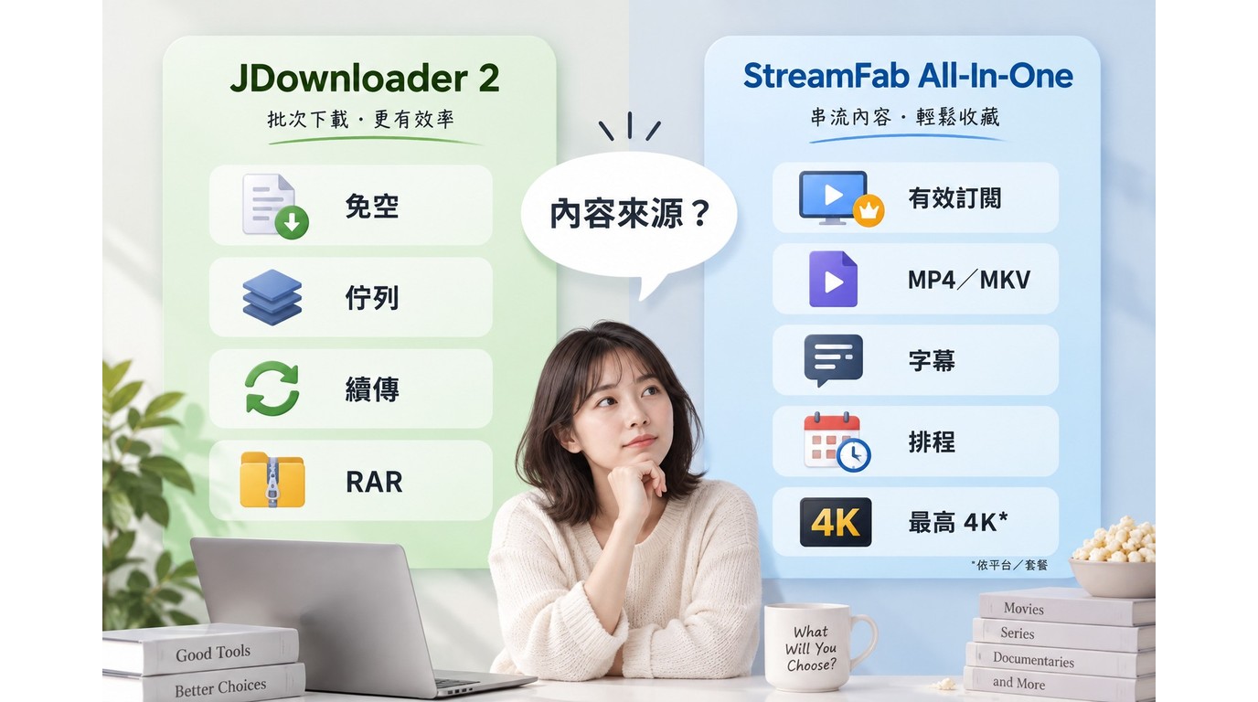 JDownloader 2 與 StreamFab All-In-One依內容來源選擇下載工具