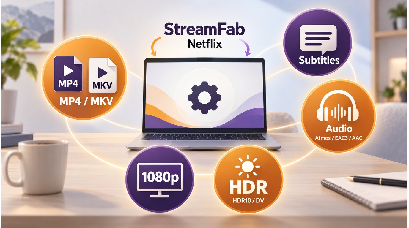 StreamFab Netflix 輸出設定包含 MP4、MKV、字幕、音軌與 1080p