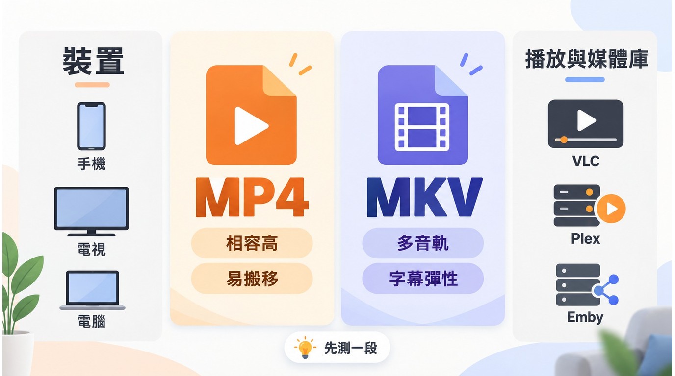 MP4與MKV在手機、VLC、Plex和Emby中的字幕與媒體庫取捨