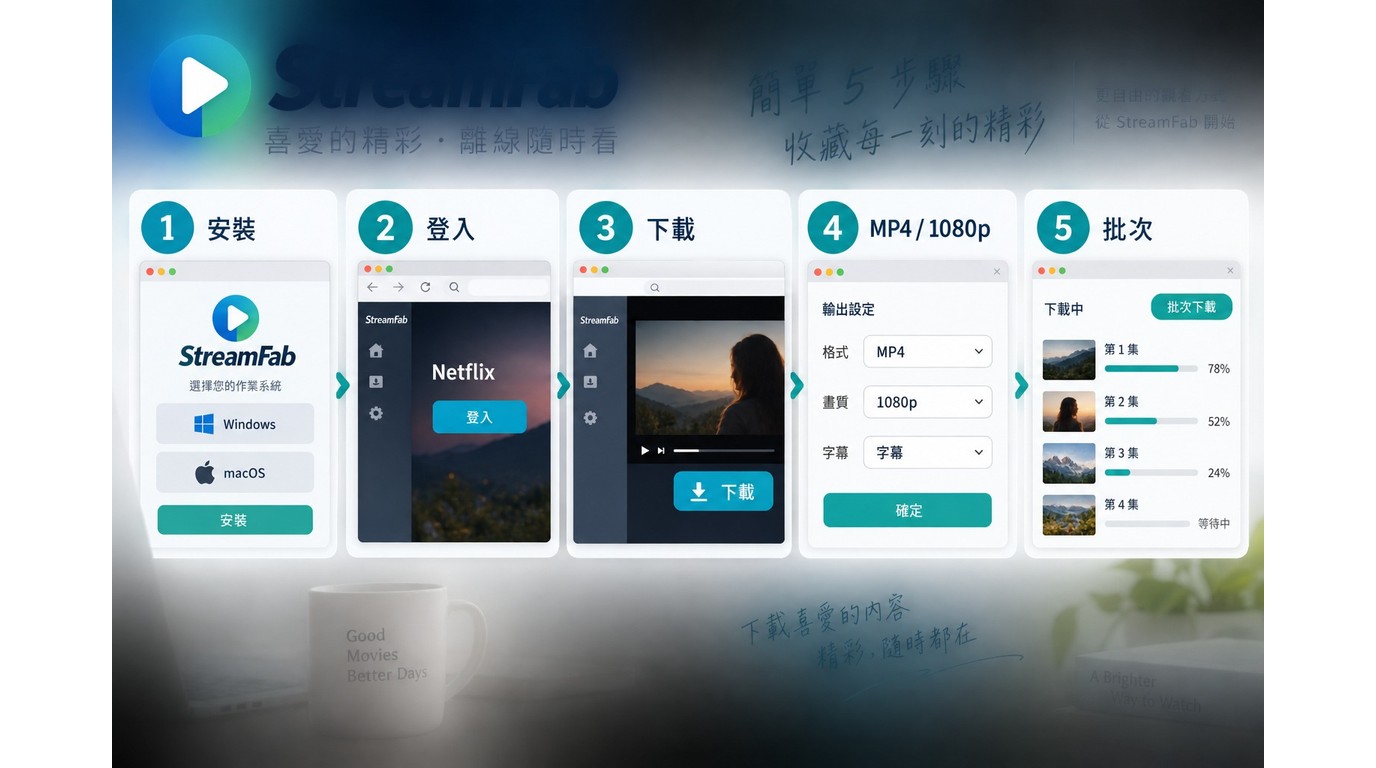 StreamFab從登入Netflix到選擇1080p並下載MP4的步驟