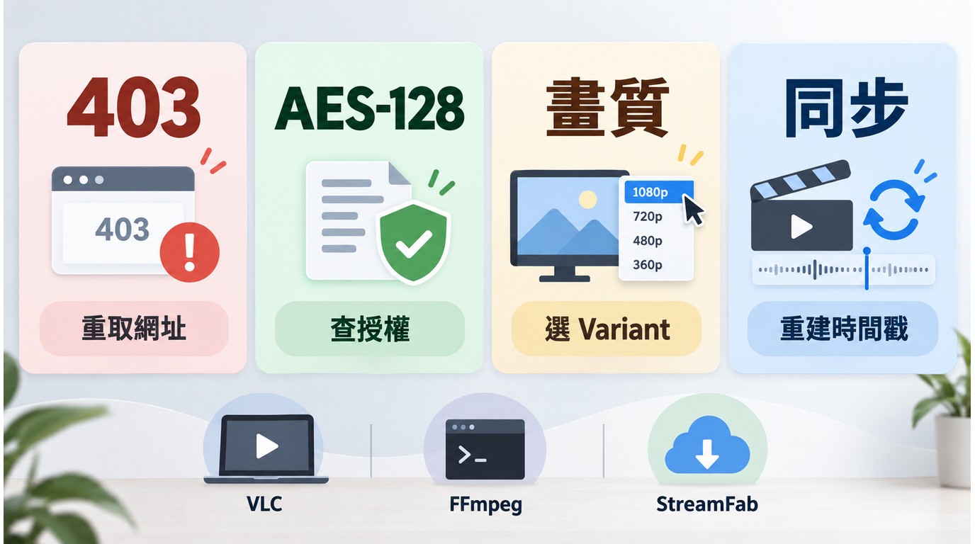 M3U8轉MP4的403、AES-128、畫質與音畫同步排錯順序