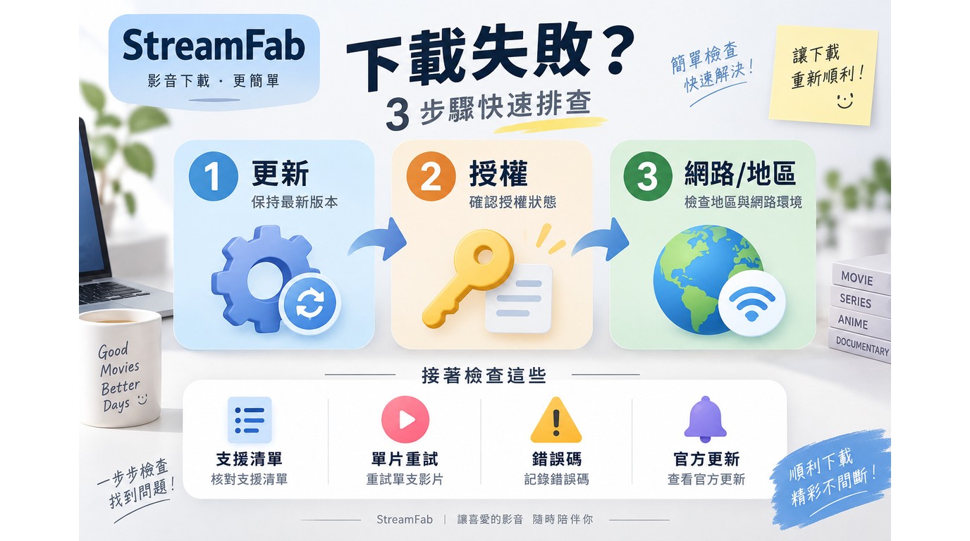 StreamFab下載失敗時從版本、登入、授權到錯誤碼的排查順序