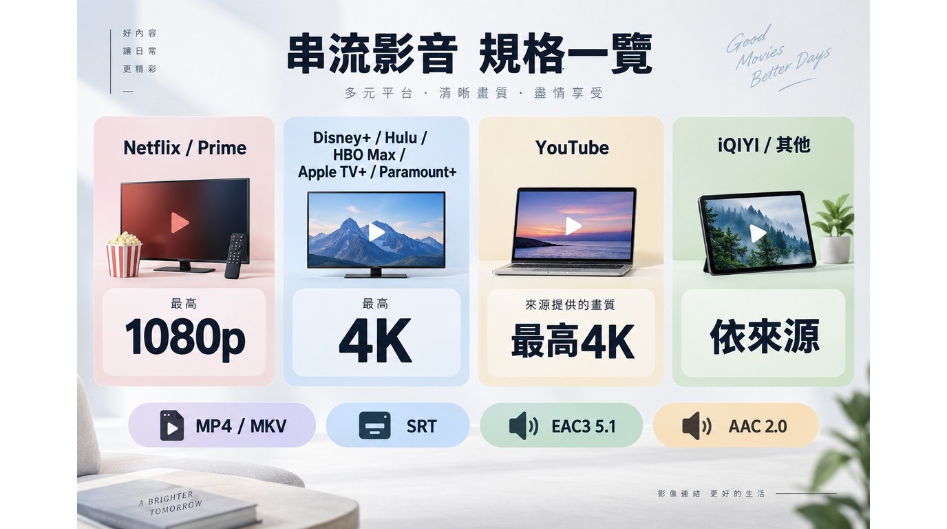 Netflix、Disney+等服務的畫質上限及MP4、MKV字幕選項