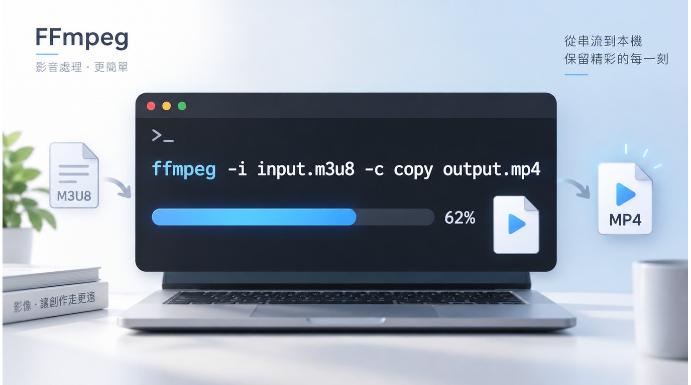 FFmpeg在PowerShell輸入M3U8轉MP4指令並顯示處理進度