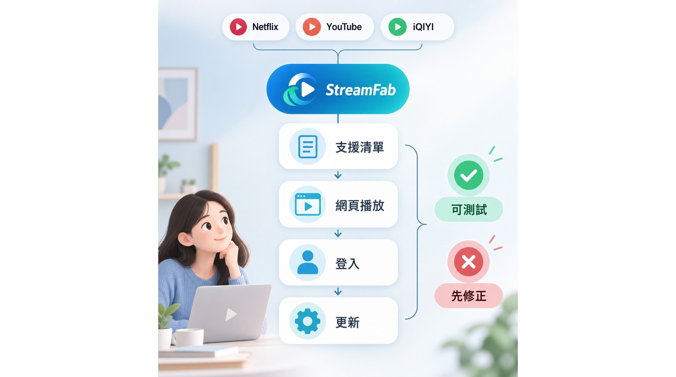StreamFab檢查Netflix、YouTube與iQIYI相容性的判斷流程