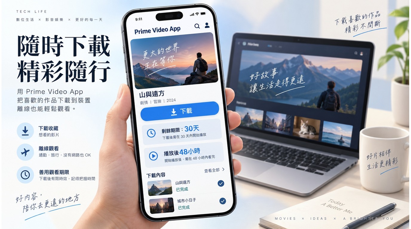 Prime Video App的下載按鈕與下載內容期限提示