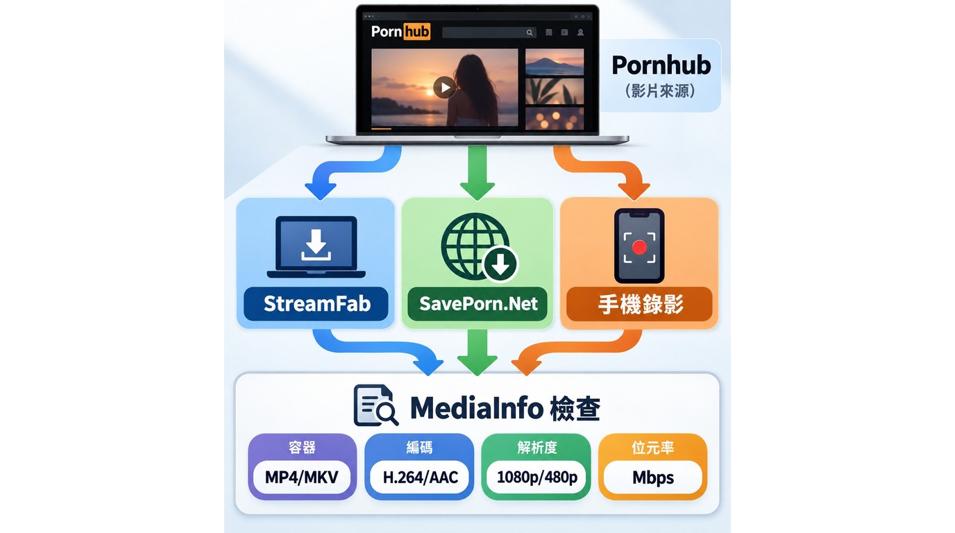 Pornhub影片以StreamFab、SavePorn.Net與手機錄影測試後用MediaInfo檢查