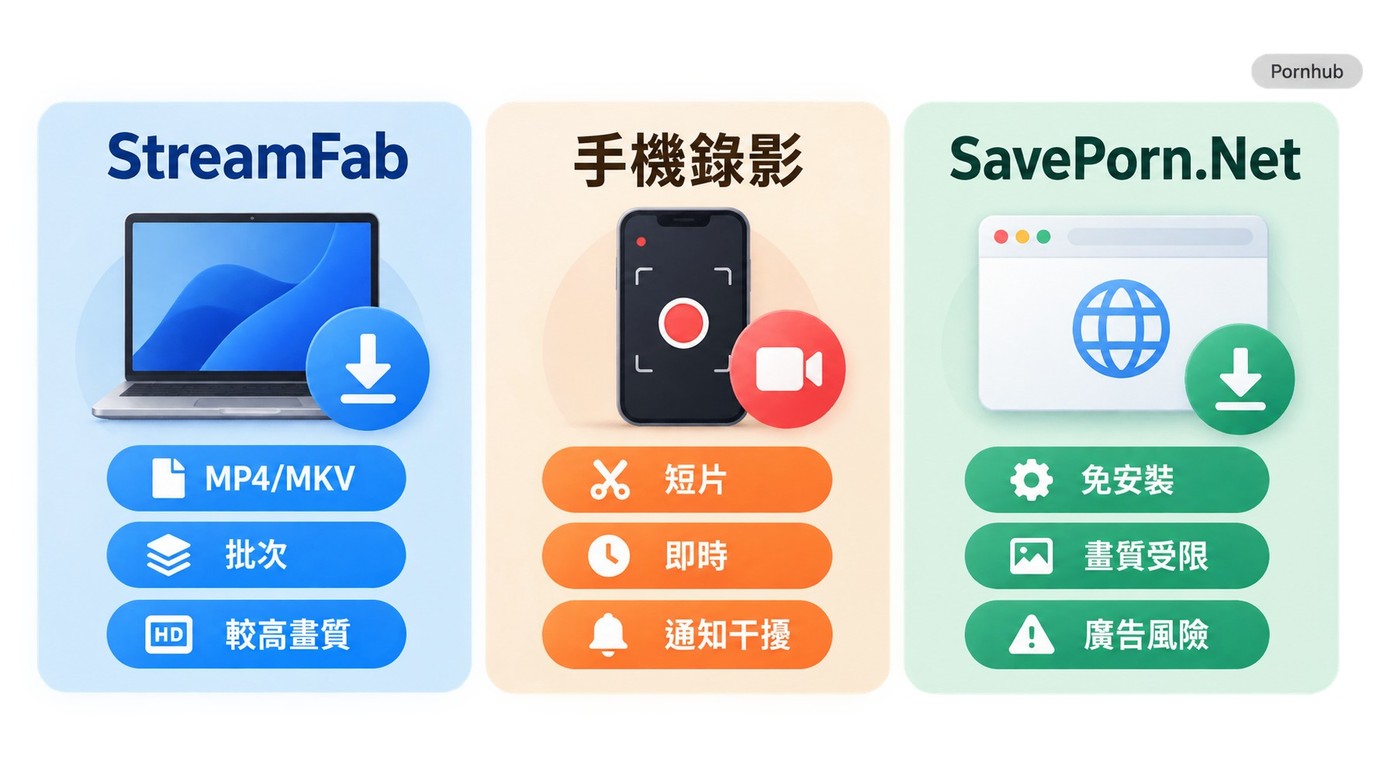 StreamFab、手機螢幕錄影與SavePorn.Net在畫質、批次和限制上的比較