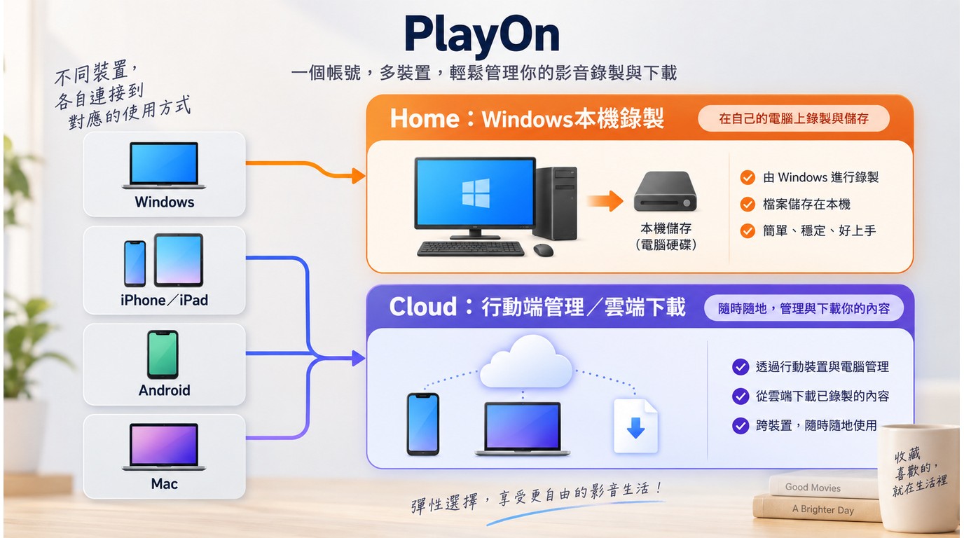 PlayOn在Windows、iPhone、Android與Mac上的Home和Cloud路徑