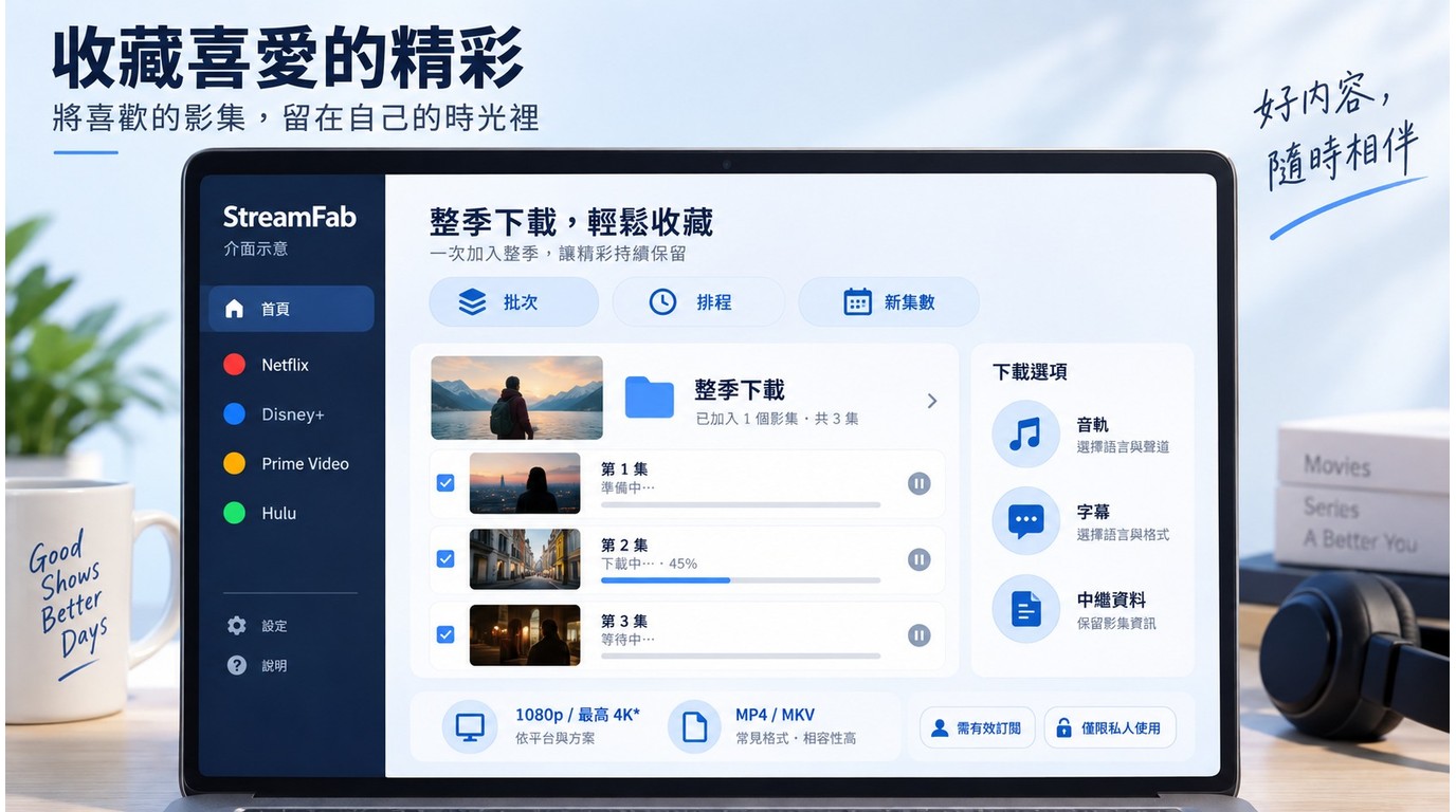 StreamFab集中管理Netflix等平台的批次、排程、畫質與字幕任務