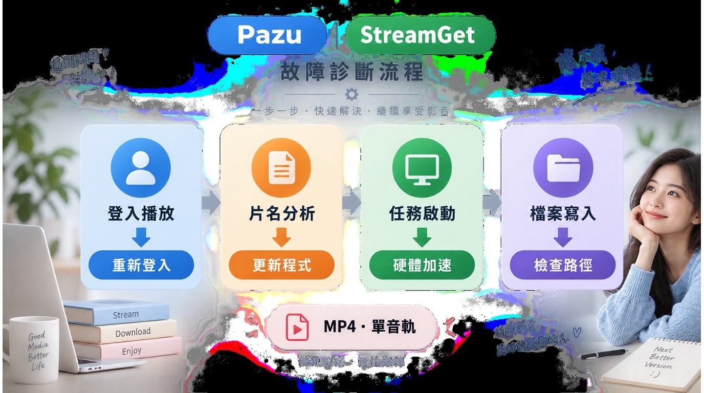 Pazu與StreamGet下載失敗排錯順序,涵蓋登入、分析、任務及檔案寫入
