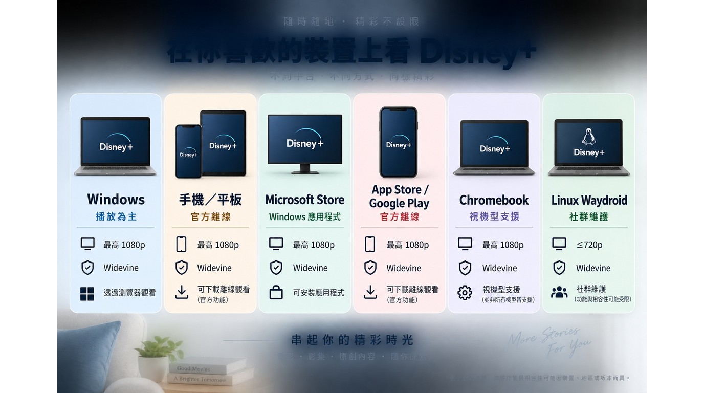 Disney+在Windows手機Chromebook與其他裝置上的支援差異