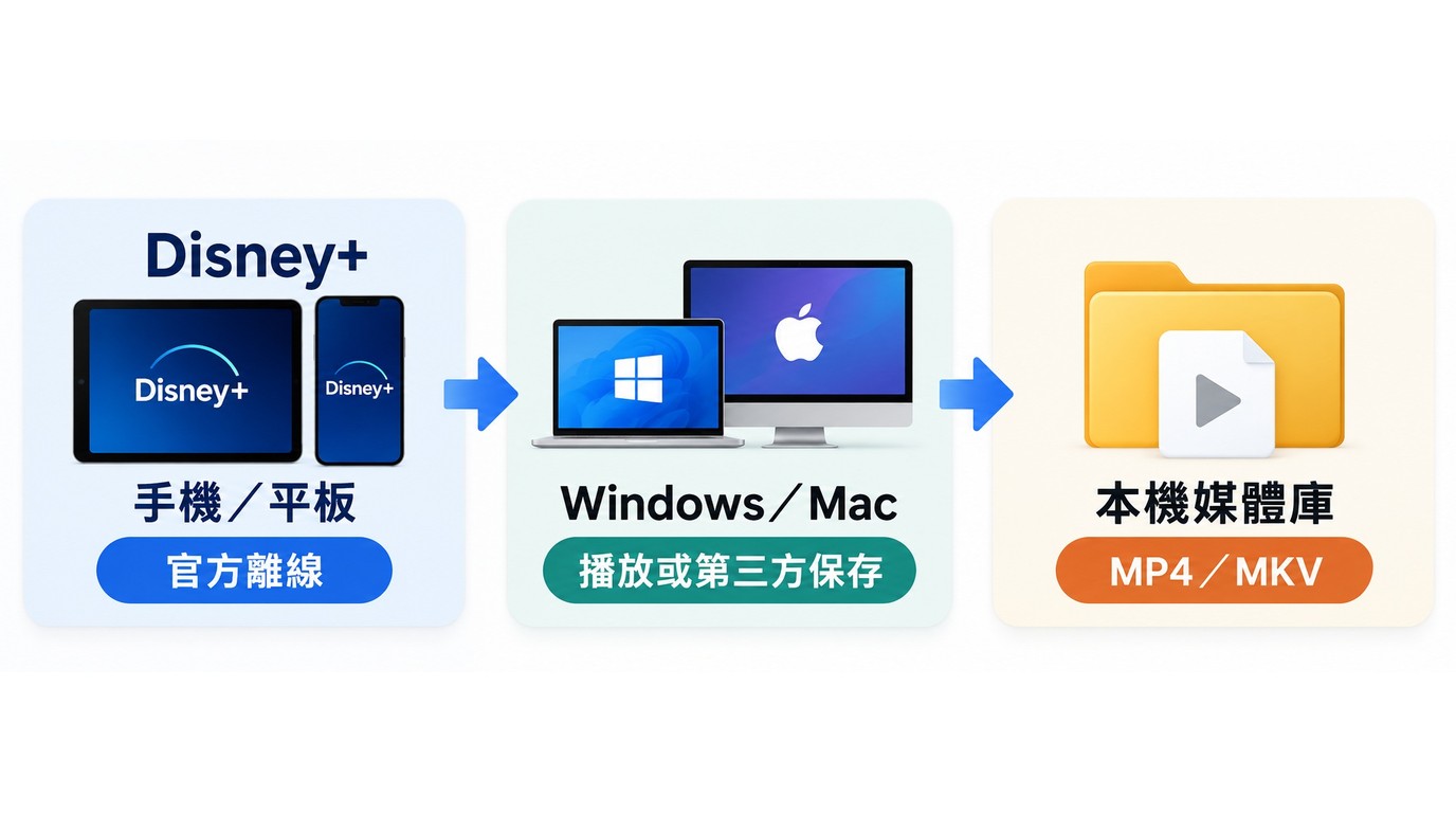 Disney+在手機平板與電腦上的離線下載差異