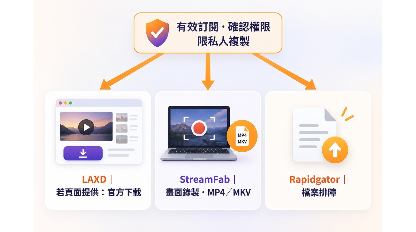 LAXD下載權限分流：官方下載、StreamFab桌面保存與Rapidgator檔案排障